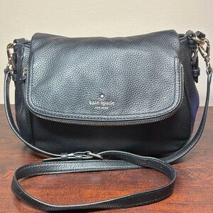 Kate Spade Pebbled Leather Flap Bag • Black Crossbody Shoulder